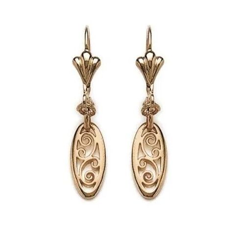 Boucles D'oreilles Pendantes - Bijouxia - Dormeuse - Plaqué Or 18 Carats - Motifs Ciselés - Longueur 3,6 Cm