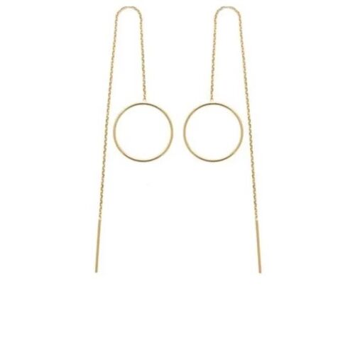 Boucles D'oreilles - Bijouxia - Anneau Cercle - Plaqué Or 18 Carats - Double Chaînette - 7 Cm