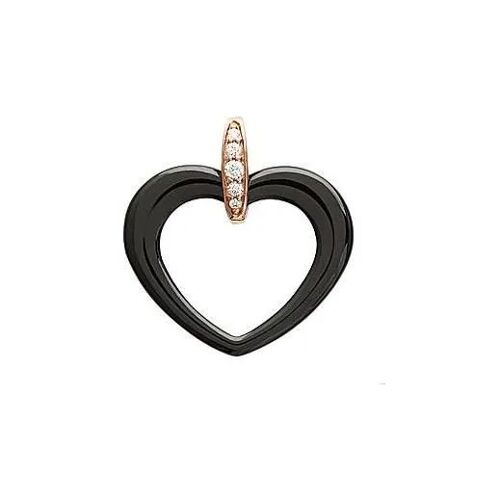 Pendentif - Bijouxia - C?ur En Céramique Noir - Plaqué Or Rose - Zirconium - 3 Cm