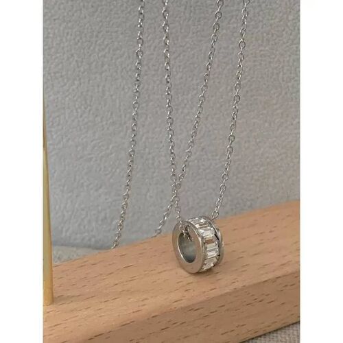 Collier Pendentif - Acier Inoxydable - Oxyde De Zirconium - Perle Blanche - 1,2 Cm - Mixte