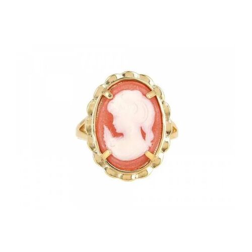 Bague - Bijouxia - Large Camée Rouge - Plaqué Or 18 Carats - Tailles 51 À 61 - Mixte