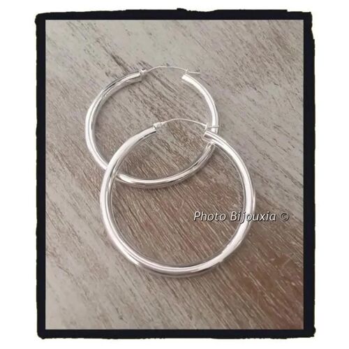 Boucles D'oreilles Créoles - Bijouxia - Femme - Argent Massif 925/1000 - Épaisses - 4 Cm Diamètre Intérieur