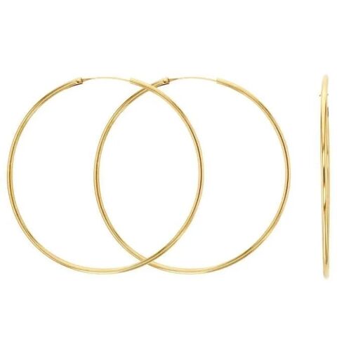 Boucles D'oreilles Créoles - Bijouxia - 5 Cm - Or 375/000 - Fermoir Tige Tube - Femme