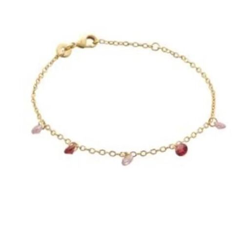 Bracelet Pampilles Perles De Cristal Rose/Violet En Plaqué Or 18 Carats 750/1000