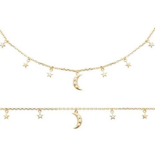 Collier - Bijouxia - Croissant De Lune & Étoile - Plaqué Or 18 Carats - 45 Cm - Oxyde De Zirconium