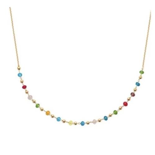 Collier - Plaqué Or 18 Carats - Perles De Cristal Multicolore - 45cm