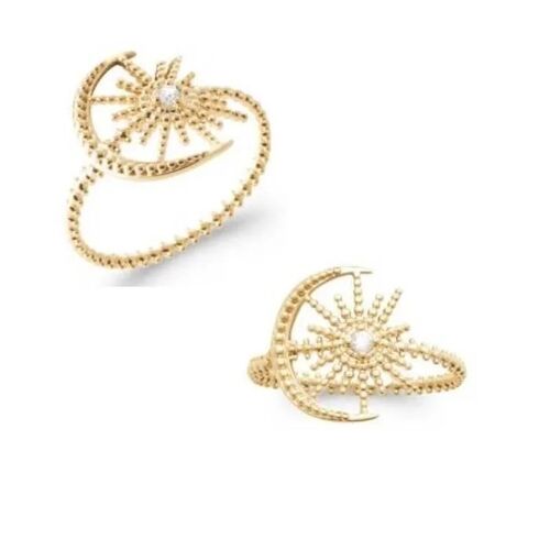 Bague - Bijoux - Motif Croissant De Lune & Soleil - Plaqué Or 18 Carats - Tailles 50 À 60