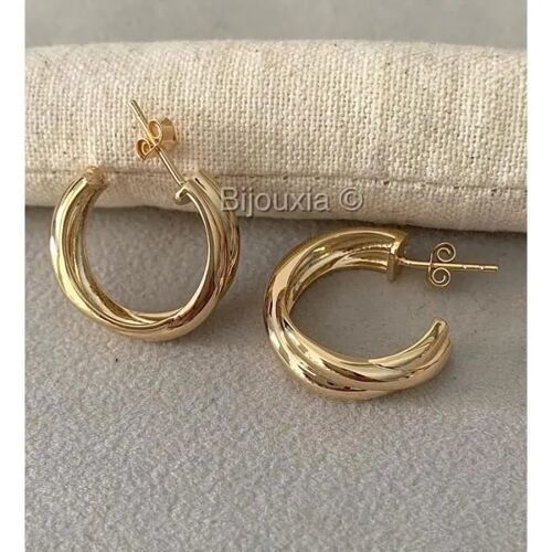 Boucles D'oreilles Demi Créoles - Bijouxia - Doré - Plaqué Or 18 Carats - 3 Anneaux - 2,2 Cm