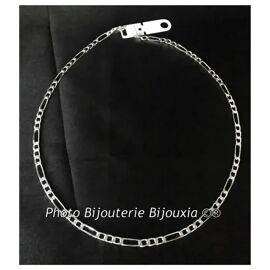 Chaîne Figaro Argent Sterling Vieillie 55 Cm Pour Homme - Bijouxia - Gris Poinçonné