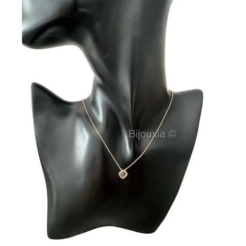 Collier Pendentif - Tenue - Losange - Cristal Oxyde De Zirconium Bleu - Plaqué Or 18 Carats - 45 Cm