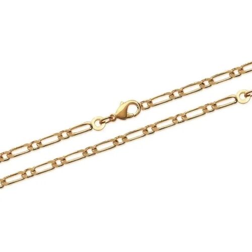 Chaîne - Plaqué Or - 50cm - Maille Alternée Figaro - 18 Carats - Neuf