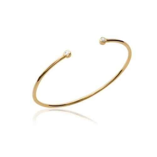 Bracelet Jonc Ouvert - Bijouxia - Plaqué Or 18 Carats - Zirconium - Diamètre: 5,6 Cm - Largeur: 3 Mm