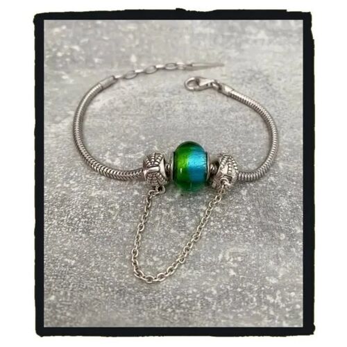 Bracelet - Charms - Murano - Perle Bleu/Vert - Argent 925 - Longueur 18/21 Cm