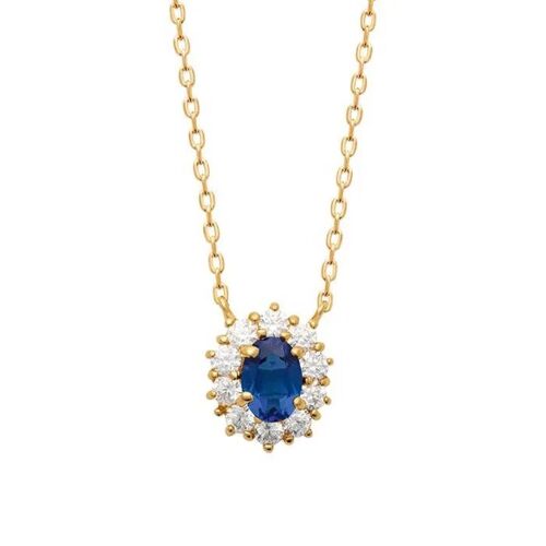 Collier - Bijouxia - Pendentif Marquise - Cristal Bleu Saphir - Plaqué Or 18 Carats - 45 Cm