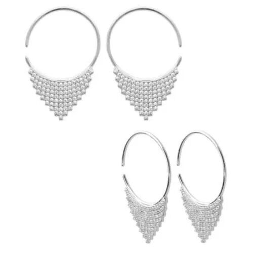 Boucles D'oreilles Créoles - Bijouxia - Cascade De Cristal - Argent Massif 925 - Rhodié - Femme