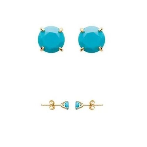 Boucles D'oreilles - Bijouxia - Turquoise - Plaqué Or 18 Carats - 5mm - Poinçon 750/1000