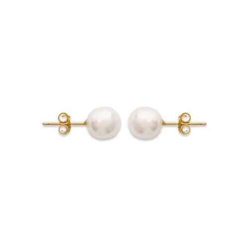 Boucles D'oreilles - Bijouxia© - Puces Perle 8mm - Plaqué Or 18 Carats - Qualité Bijouterie - Doré