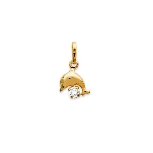 Pendentif - Bijouxia - Dauphin - Plaqué Or 18 Carats - Cristal Oxyde De Zirconium - 9 Mm