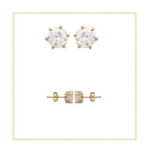 Boucles D'oreilles - Bijouxia - Cristal Zirconium Rond - Plaqué Or 18 Carats - 6 Mm - Mixte