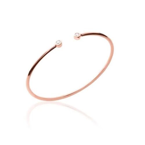Bracelet Jonc Ouvert - Bijouxia - Plaqué Or Rose 18 Carats - Oxyde De Zirconium - Diamètre 5,6 Cm - Largeur 3 Mm