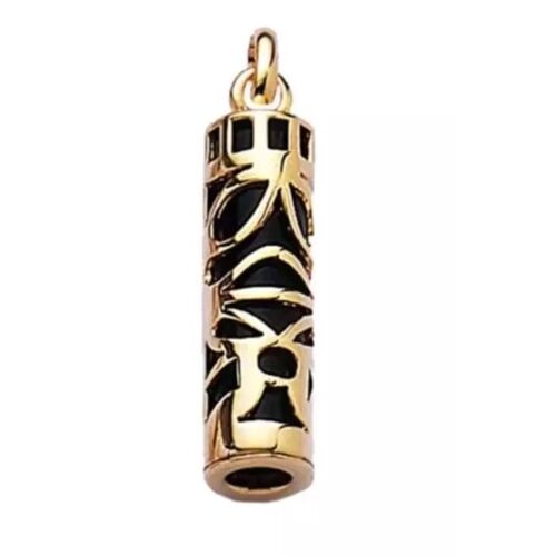 Pendentif Tiki Polynésien - Bijouxia - Plaqué Or 18 Carats - Onyx Noir - 2,2 Cm - 7 Mm