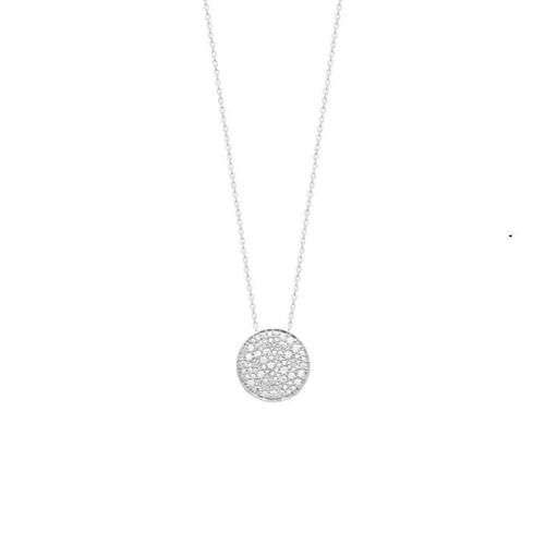 Collier - Bijouxia - Pendentif Rond Pavé Oxyde De Zirconium - Argent Massif 925 - Rhodié - 40/42/45 Cm