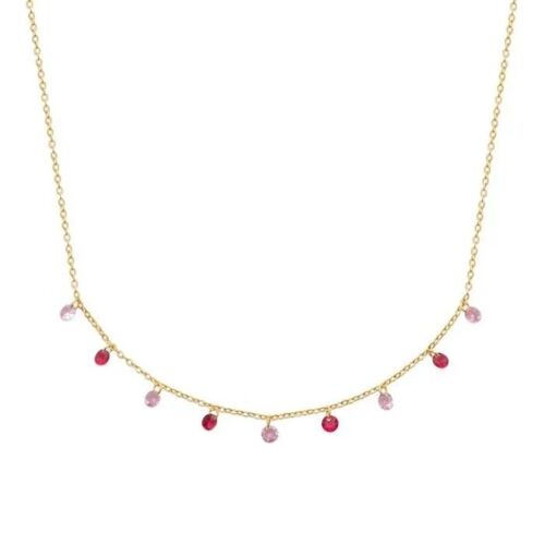 Collier - Bijoux - Pampilles Perles De Cristal - Plaqué Or 18 Carats - Rose Violet - 40cm + 5cm D'extension