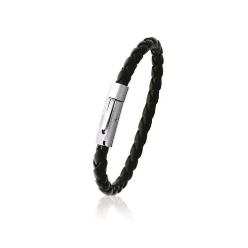 Bracelet - Bijouxia - 6,6 Cm - Cuir Et Acier Inoxydable 316l - Mixte - Fermoir Aimanté