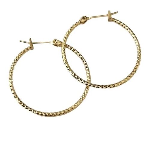 Boucles D'oreilles - Bijouxia - Créoles Motifs Striés - Plaqué Or 18 Carats - 5 Cm Diamètre - 1,5 Mm Largeur