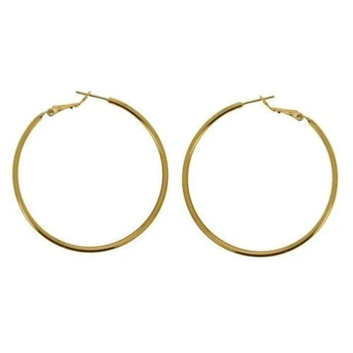 Boucles D'oreilles Créoles - Bijouxia - Grandes Créoles 6cm - Plaqué Or 18 Carats - Fermoir Clous Rabattable