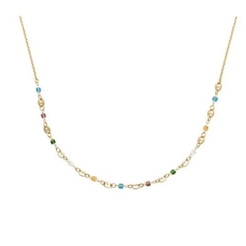Collier - Bijoux - Perles De Cristal Multicolore - Plaqué Or 18 Carats - Longueur 45 Cm - Neuf