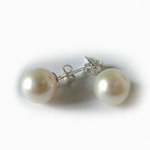 Boucles D'oreilles Puces - Argent - 10mm - Perles D'imitation - Fermoir Poussette - Poinçonné