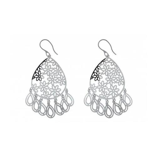 Boucles D'oreilles - Inoxydable - Pampilles Savoyardes - Argenté - Longueur 8cm - Largeur 3,7cm