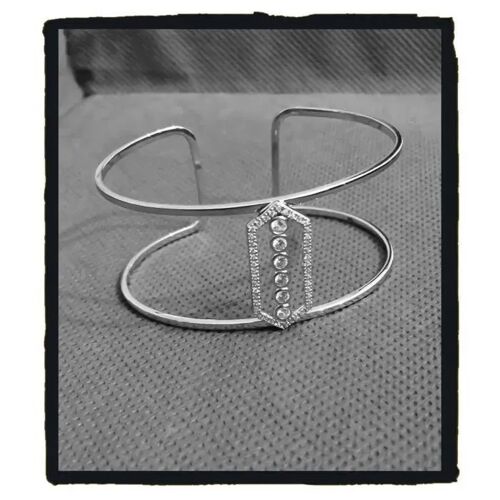 Bracelet Jonc Manchette - Bijouxia - Hexagone - 6 Cristaux - Argent Massif 925 - Rhodié