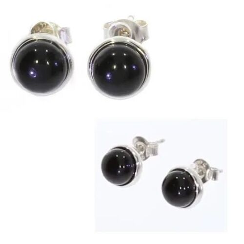 Boucles D'oreilles Puces - Bijouxia - Onyx 6mm - Argent Massif 925 - Rhodié - Qualité Bijouterie