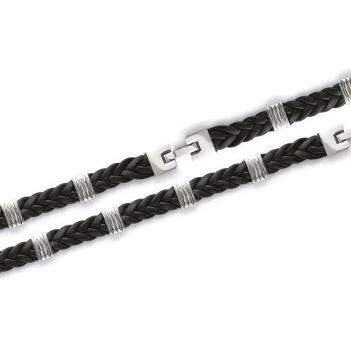 Bracelet - Bijouxia - Tressé En Cuir Et Acier Inoxydable - 21 Cm - Mixte - Neuf