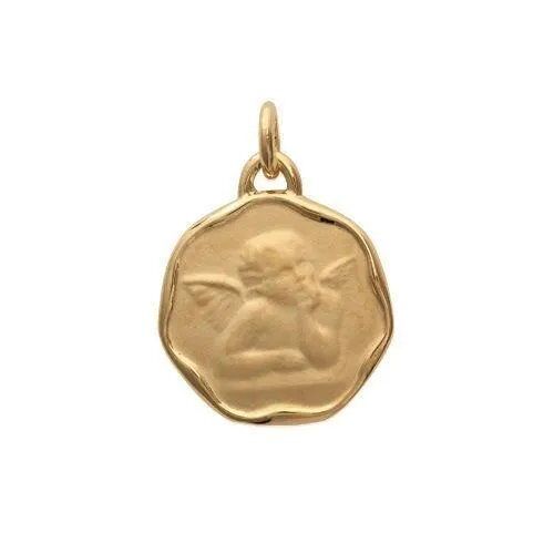 Pendentif - Bijouxia - Médaille Ange - Plaqué Or 18 Carats - Diamètre 1,7 Cm - Qualité Bijouterie