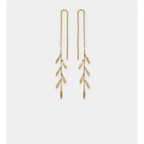 Boucles D'oreilles - Bijouxia - Chaîne Traversante - Plaqué Or 18 Carats - 6 Cm - Feuilles De Laurier