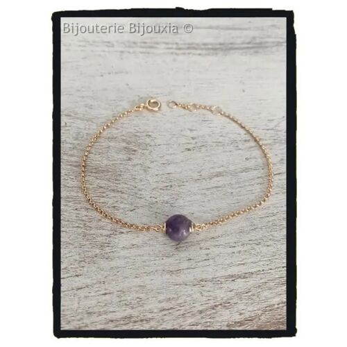 Bracelet - Bijouxia© - Améthyste Véritable - Plaqué Or 18 Carats - Longueur Réglable - 8 Mm De Pierre