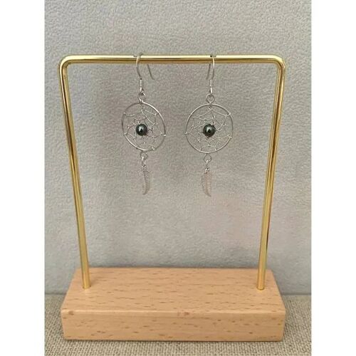 Boucles D'oreilles Pendantes - Bijouxia - Onyx Et Plume - Argent Massif 925/1000 - Qualité Bijouterie