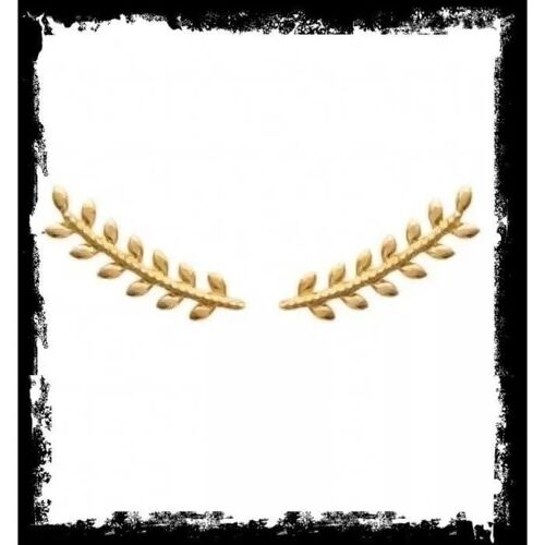 Boucles D'oreilles - Plaqué Or 18 Carats - Feuilles De Laurier - 2,5 Cm - Demi-Créole - Doré
