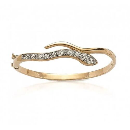Bracelet Jonc - Plaqué Or 18 Carats - Serpent - Oxyde De Zirconium - Ouverture Articulée - 6,2 Cm