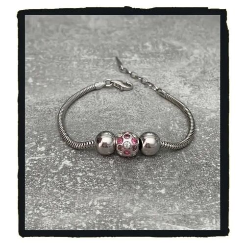 Bracelet - Bijouxia - Charms Boule À Facettes Cristal Rose - Argent Massif 925/000 Rhodié - Verre De Murano