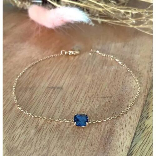 Bracelet - Bijouxia - Cristal Saphir Bleu - Plaqué Or 18 Carats - Longueur 18 Cm - Poids 1,05 G