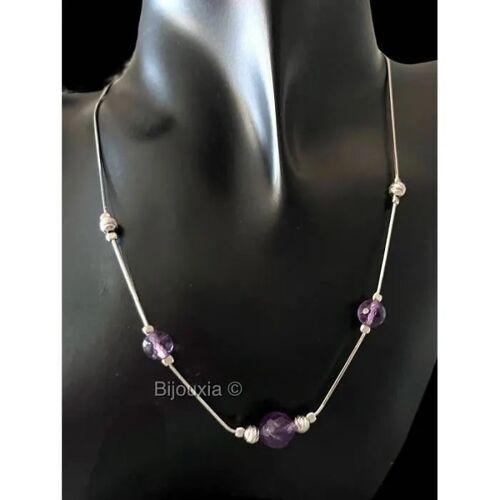 Collier - Bijouxia - Améthyste Véritable - Argent Massif 925 - Rhodié - 3 Perles 10mm
