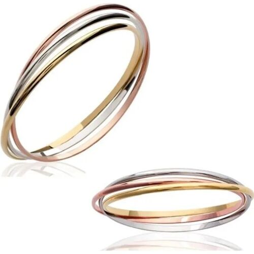 Bracelet Femme - Bijouxia - Tricolore Trois Joncs - Plaqué Or 18 Carats - Diamètre 6,6 Cm
