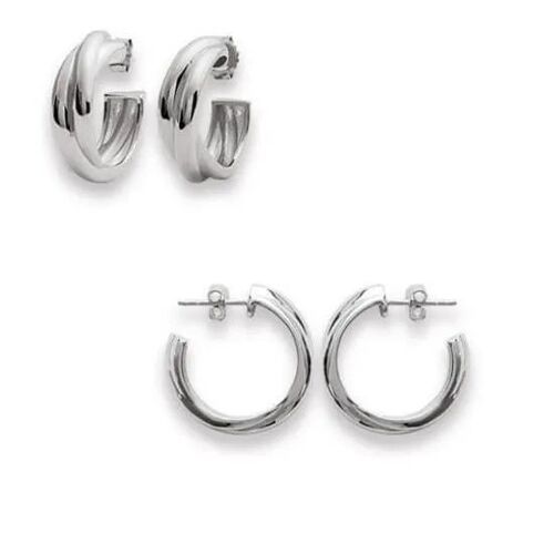 Boucles D'oreilles Demi Créoles - Bijouxia - Argent Massif 925/1000 - Rhodié - 3 Anneaux - Femme