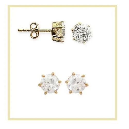 Boucles D'oreilles - Bijouxia - Cristal Zirconium Rond - Plaqué Or 18 Carats - 7 Mm - Mixte
