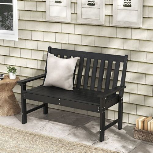 Costway Banc De Jardin En Hdpe Avec Dossier Et Accoudoirs 132x65x91 Cm, Charge 320 Kg Banquette Extérieur 2 Places Pour Parc Cour Gris/Noir/Café/Blanc
