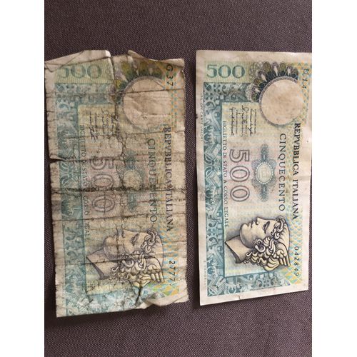 Billet En Tbe Repvbblica Italiana De 500 Lire.